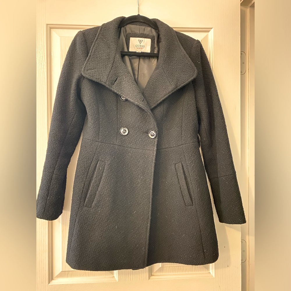 Guess black, light-medium weight coat.  Size M